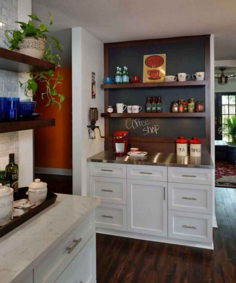 White kitchen shelves