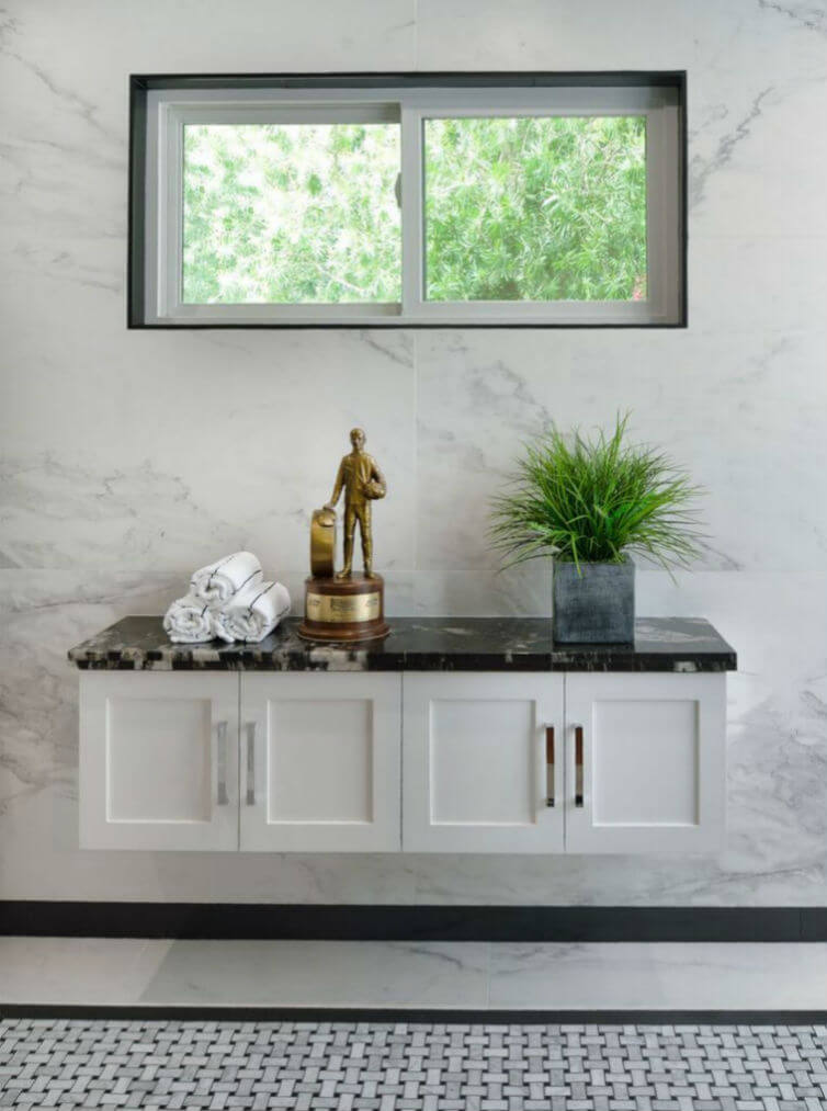 Two cabinets in a bathroom