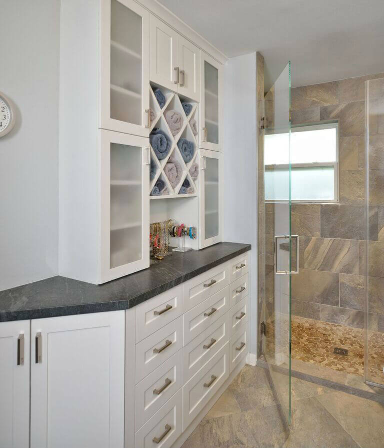 A bathroom storage area